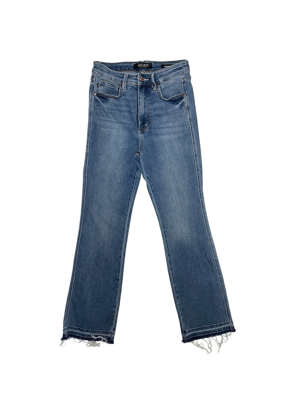 Judy Blue Slim Boot Jeans Women’s Size 7/28 Medium Wash Raw Hem Stretch Denim